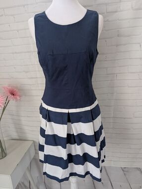 Forever 21 Navy and White Striped Sleeveless Fit-and-Flare Dress